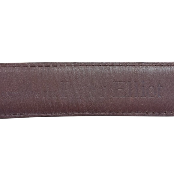 Peter Elliot Tan Leather Belt 34” Silver-Tone Brass Buckle Contrast Stitch Italy - Picture 6 of 16